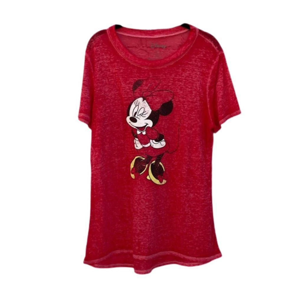 Disney Retro Minnie Mouse Winking Burnout Red Short Sleeve Tee